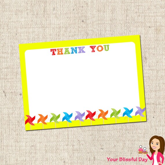 PRINTABLE Colorful Pinwheels Thank You Cards Il_570xn