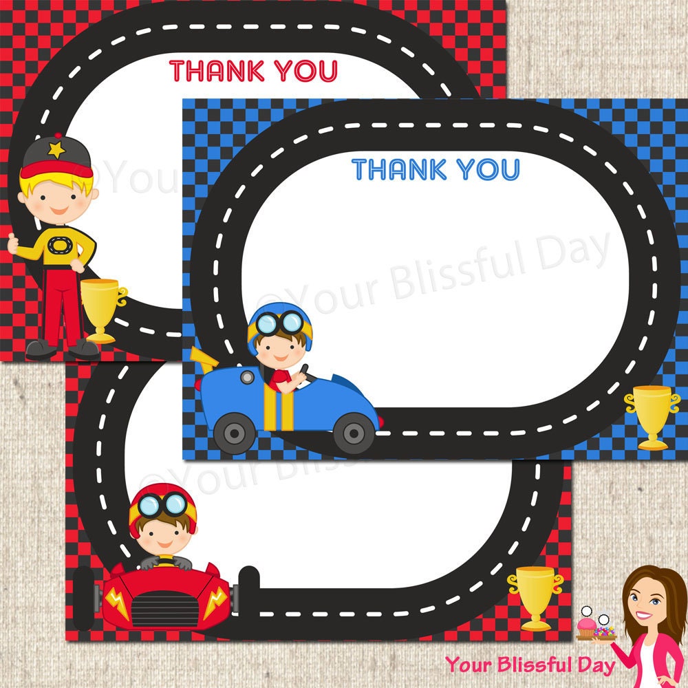 PRINTABLE Ready, Set, Go Boy Racecar Driver Thank You Cards (Character of your choice) Il_570xn