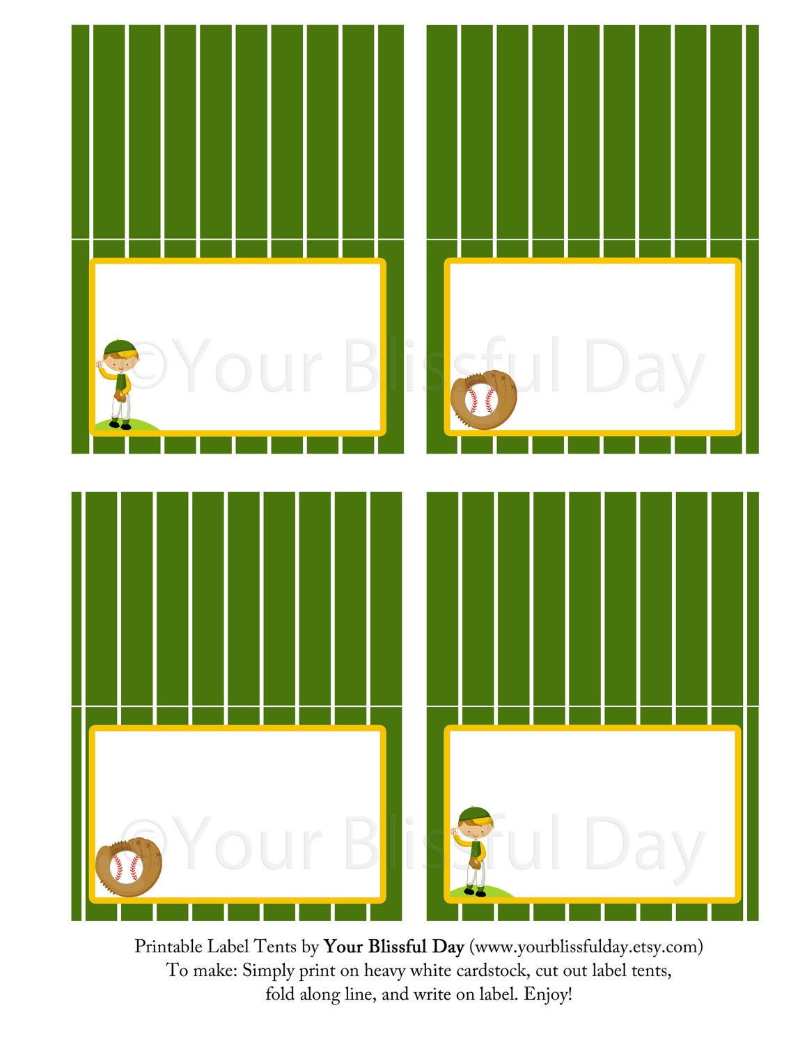 PRINTABLE Boy Baseball Party Label Tents
