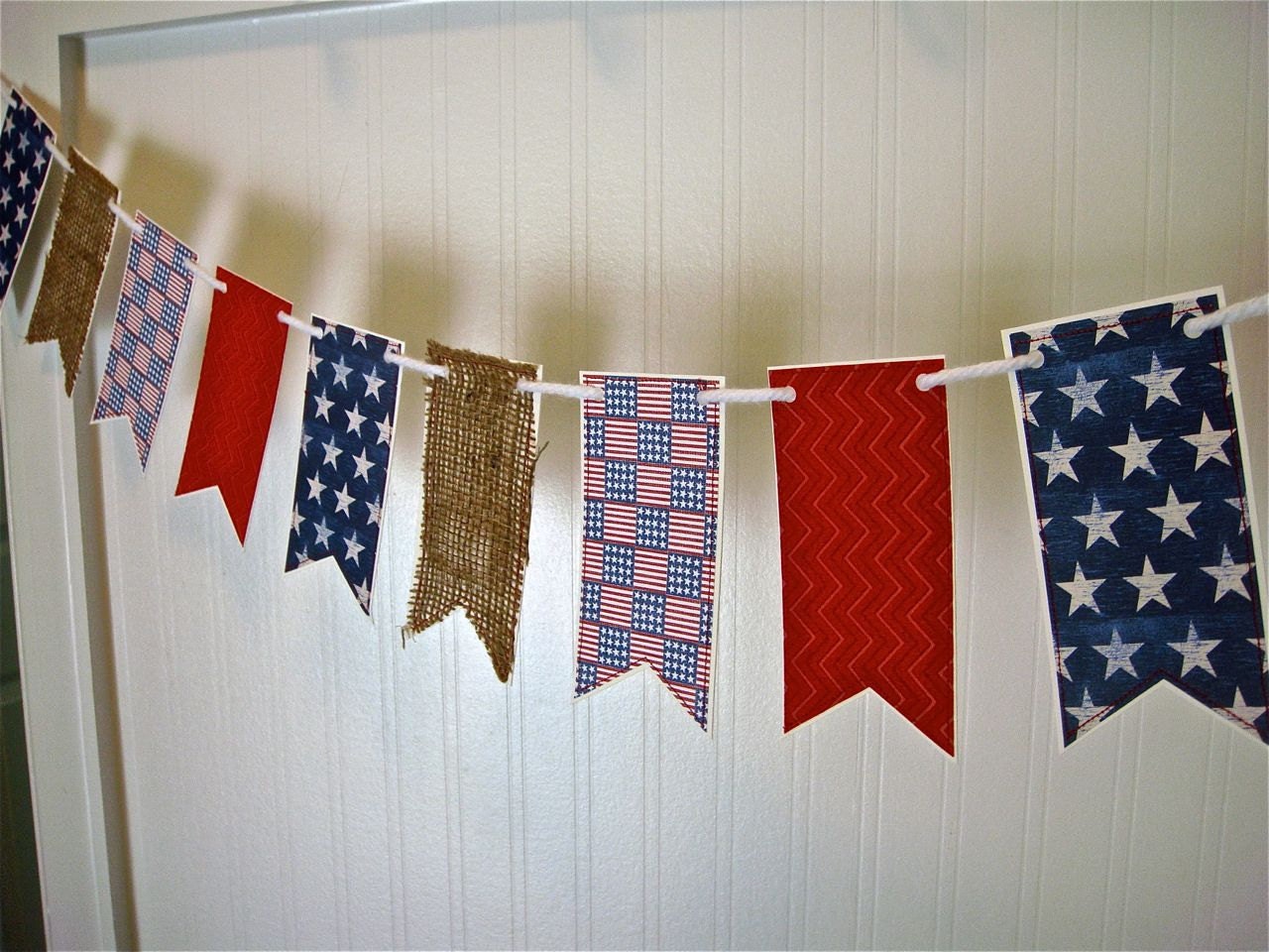 July Fourth Banner, Patriotic Banner, Red White Blue, Patriotic Flag Garland, USA Flag, Memorial Day Decoration, July Fourth Decoration