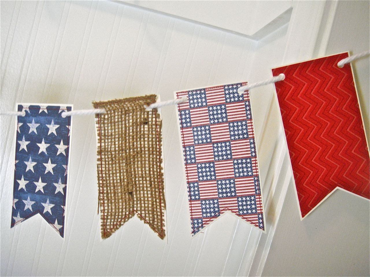 July Fourth Banner, Patriotic Banner, Red White Blue, Patriotic Flag Garland, USA Flag, Memorial Day Decoration, July Fourth Decoration