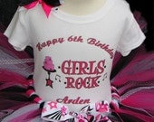 PopStar RockStar Girls Rock Birthday Outfit Set With Personalized Shirt ---All Sizes 6 9 12 18 24 Months 2T 3T 4T--- Birthday,Photo