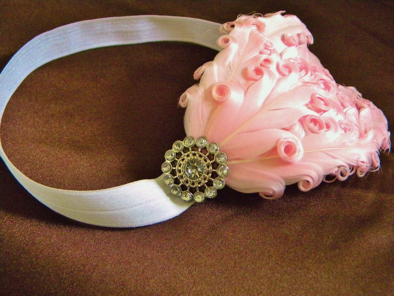 Light pink feather headband, baby headband, nagorie feather headband, toddler headband, adult headband