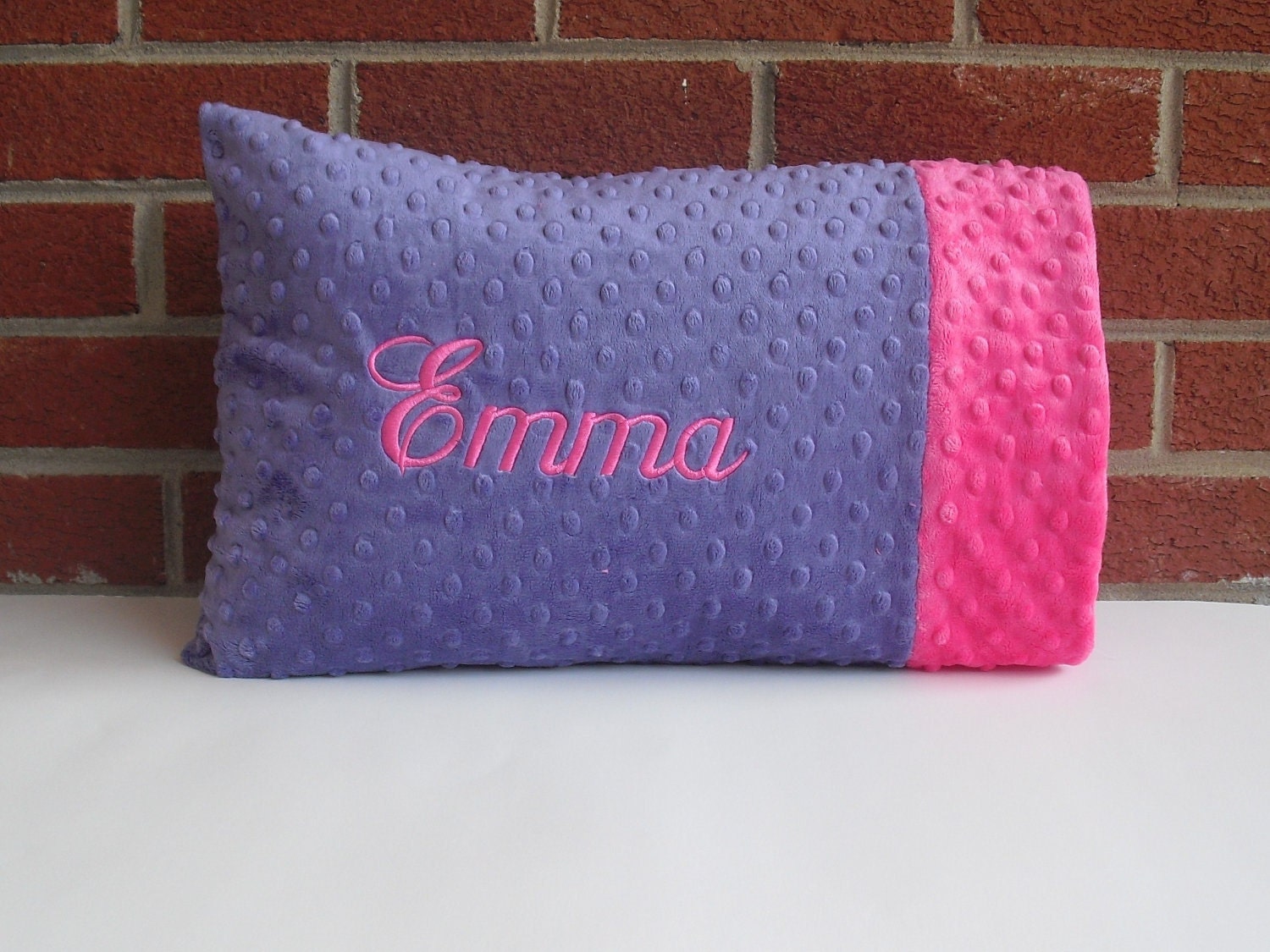 Customized for you - Purple / Hot Pink minky dot Toddler / Travel Pillow by The Sleeping Babe