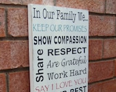 In Our Family We... Antique White Family Rules Wood Sign