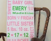 Large PERSONALIZED Baby Birth Announcement  - Typography Wood Sign