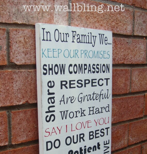 In Our Family We... Antique White Family Rules Wood Sign