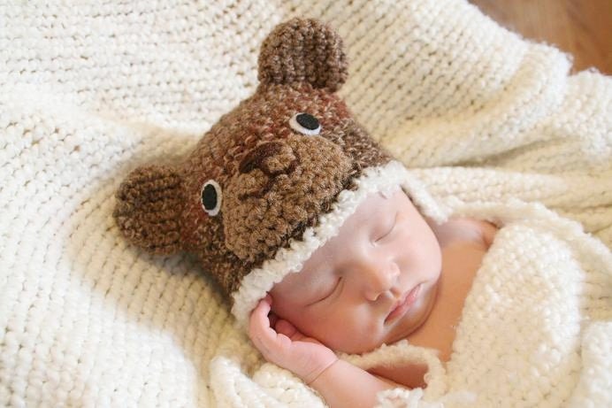 Crochet Little Brown Bear Hat (Newborn)