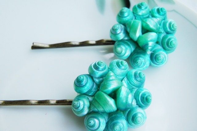 Mermaid handmade hair pins, ocean, vintage, one of a kind, sea, teal, aqua