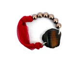 Red and bronze fabric bracelet one of a kind - Agate collection
