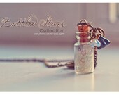 Tiny Bottle necklace, with glass flowers cute glitter stars. CUSTOM STARS COLOR. Glass Vial Necklace, Bottle Pendant