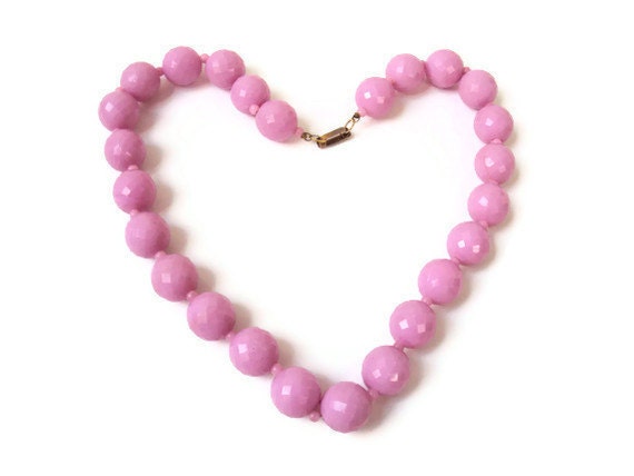 Vintage Pink Necklace, Cotton Candy Pink Costume Jewelry Choker, Disco Ball, Faceted Plastic Beaded Necklace, 20"