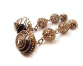 Vintage Costume Jewelry Earrings, Long Dangly Earrings, Filigree Gold Tone Earrings w/ Wire, Clip on Earrings, Easily Convertible to Pierce