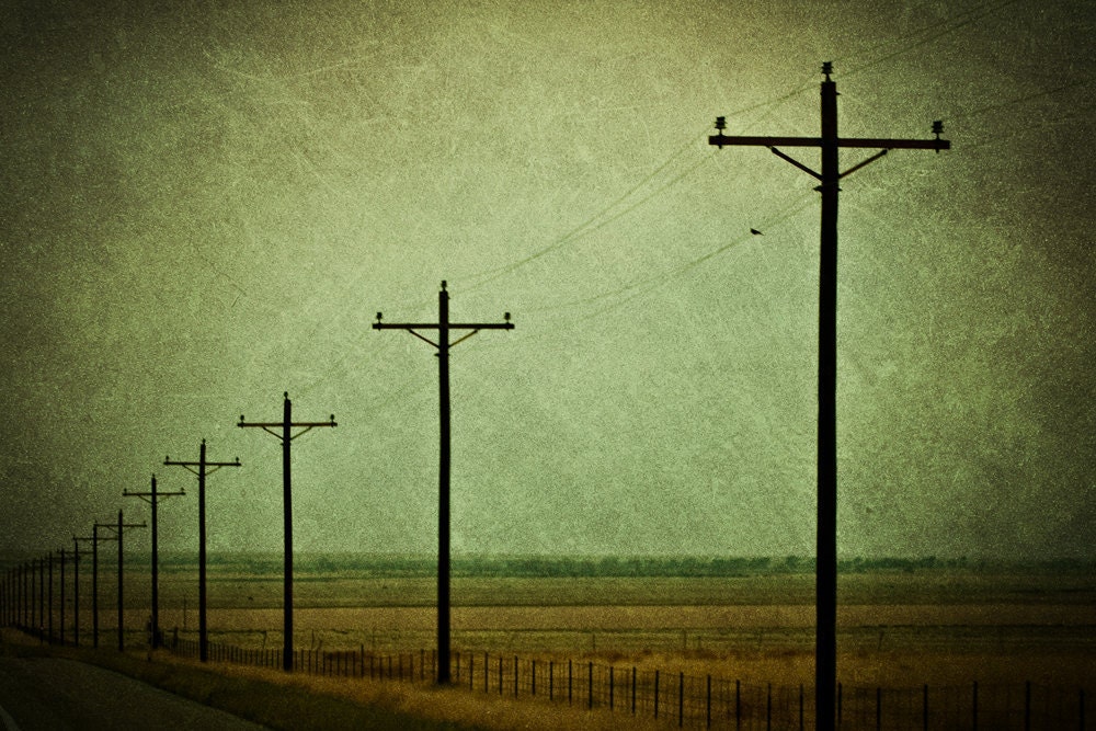 Textured Gothic Country Road Power Line Fine Art Metallic Print 8x12