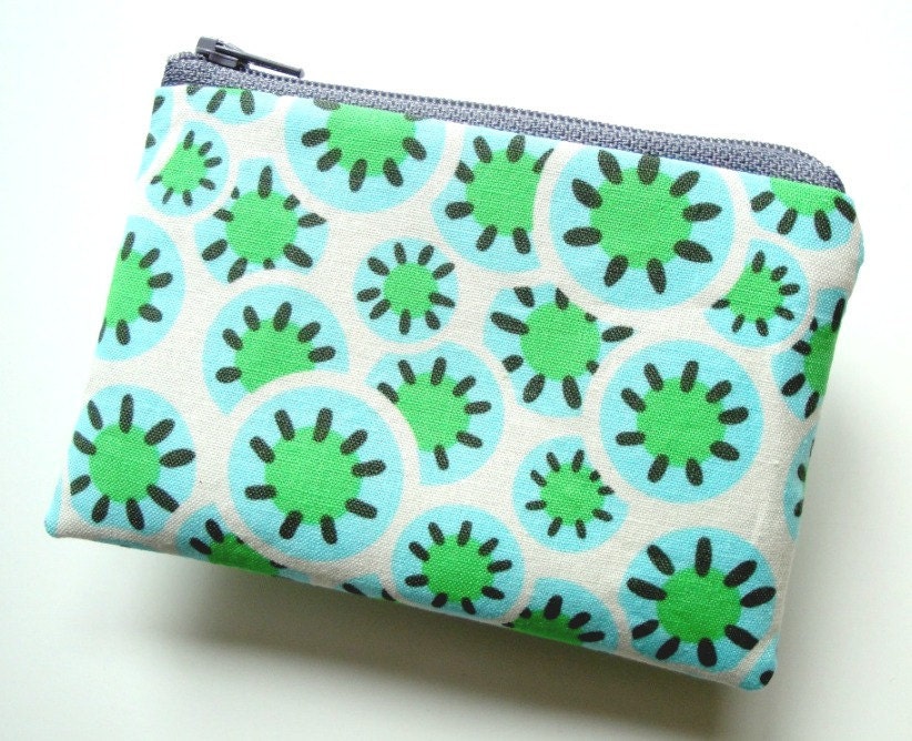 Green and Aqua Kaleidoscope Flowers Mini Zippered Pouch