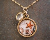 Original Hand Painted Oil Charm Pendant Necklace or Bracelet- Beach Shells