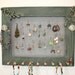 Olive Green Earring Holder Frame Detailed Appliques Natural Pegs.