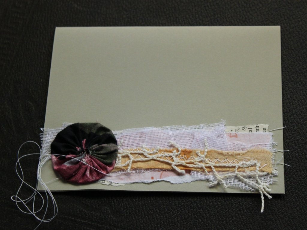Mixed Media fabric yo yo all occasion blank greeting card