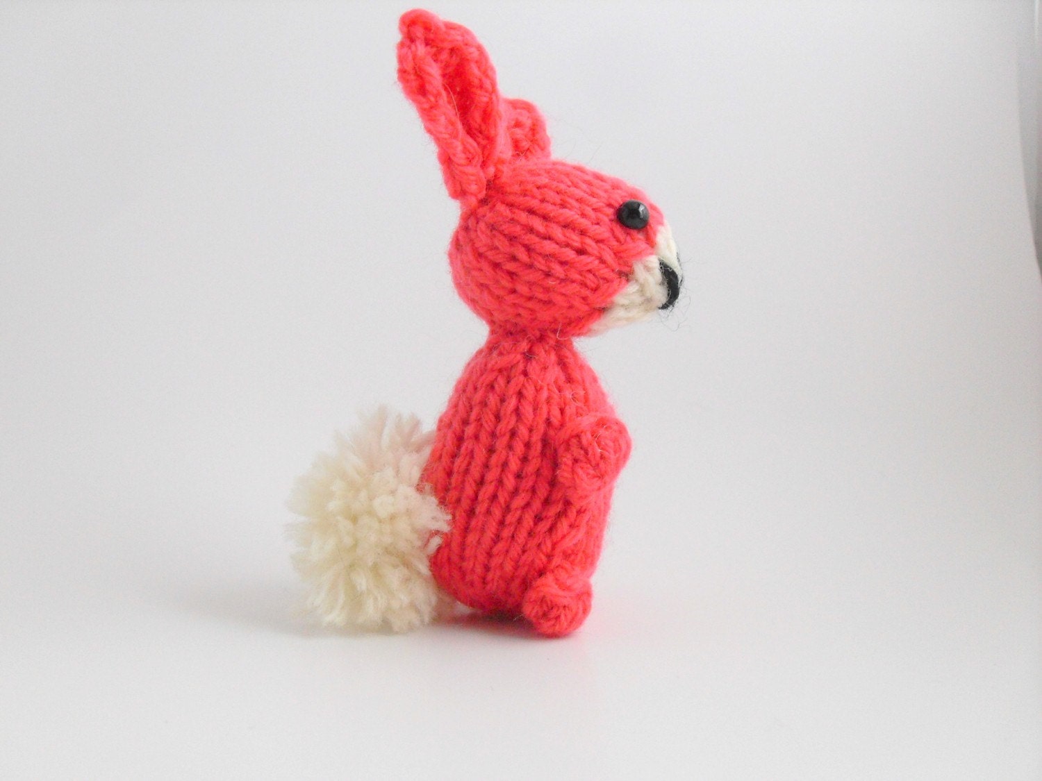 Hand Knit Bunny Plush Neon Coral Ready To Ship