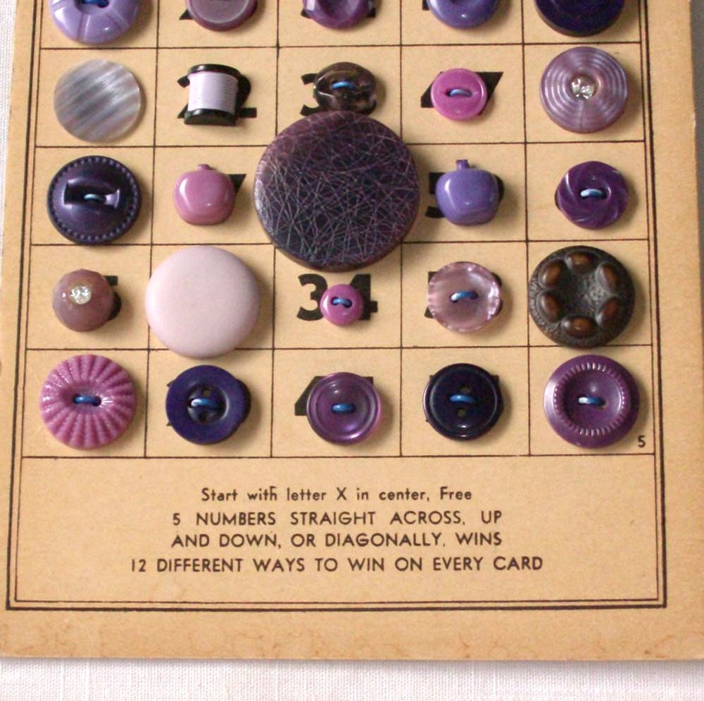 Vintage BINGO Purple Button Lot, Lilac, Plum, Lavender, Realistic, Rhinestone, etc. -- 0337