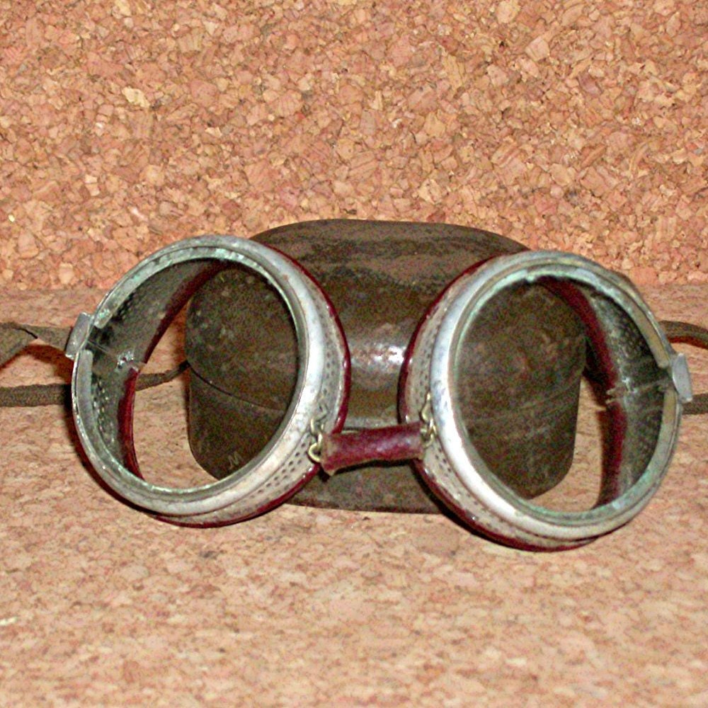 Vintage Willson Folding Goggles with Case, Motorcycle, Riding, Safety, Aviator, Steampunk -- 1221