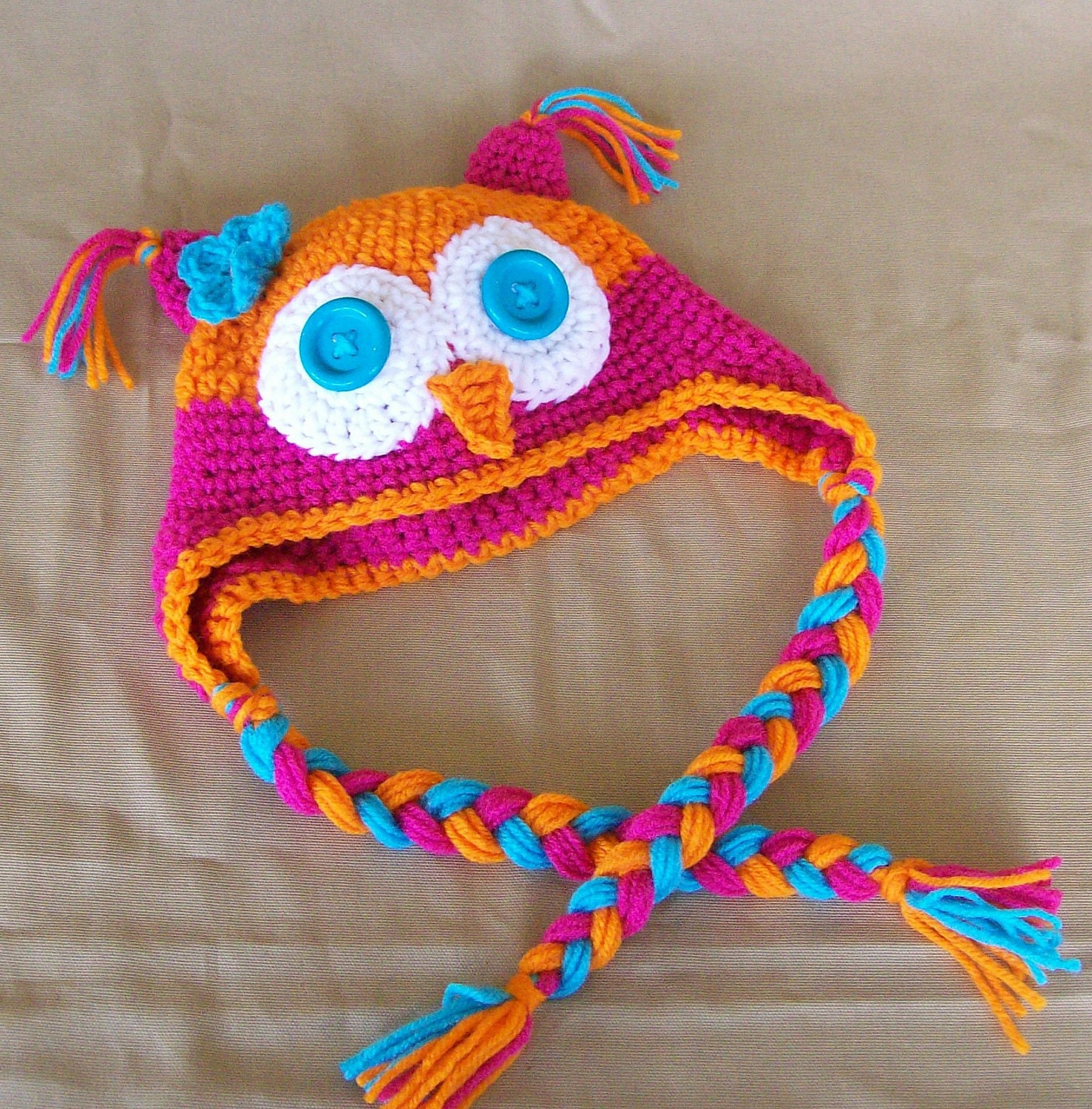 OWL Earflap Hat SOO CUTE- Customized Boy or Girl -Infants Toddlers and Children Photography Prop/ Cbbcreations