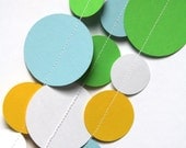 Green, light blue, yellow & white paper circle garland (15 feet) - READY TO SHIP