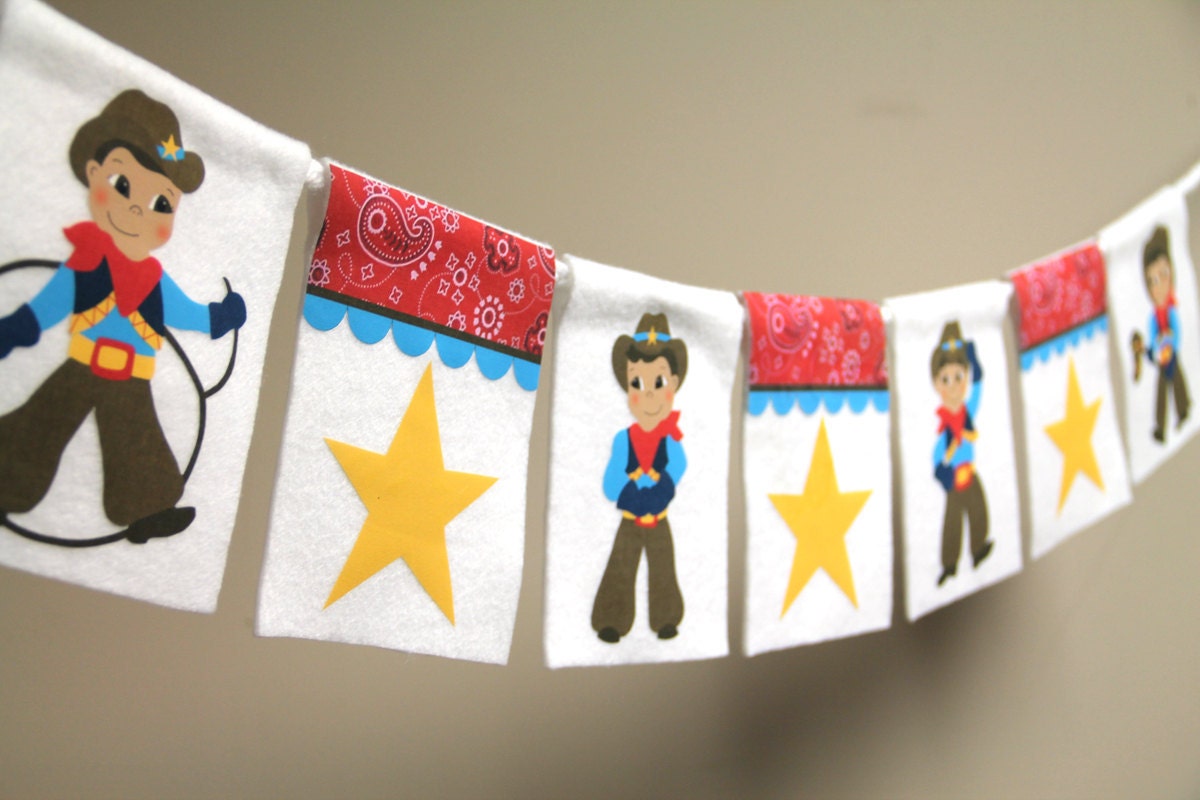 Vintage Cowboy Cutie - Birthday Decoration Banner (felt & fabric) Il_570xn