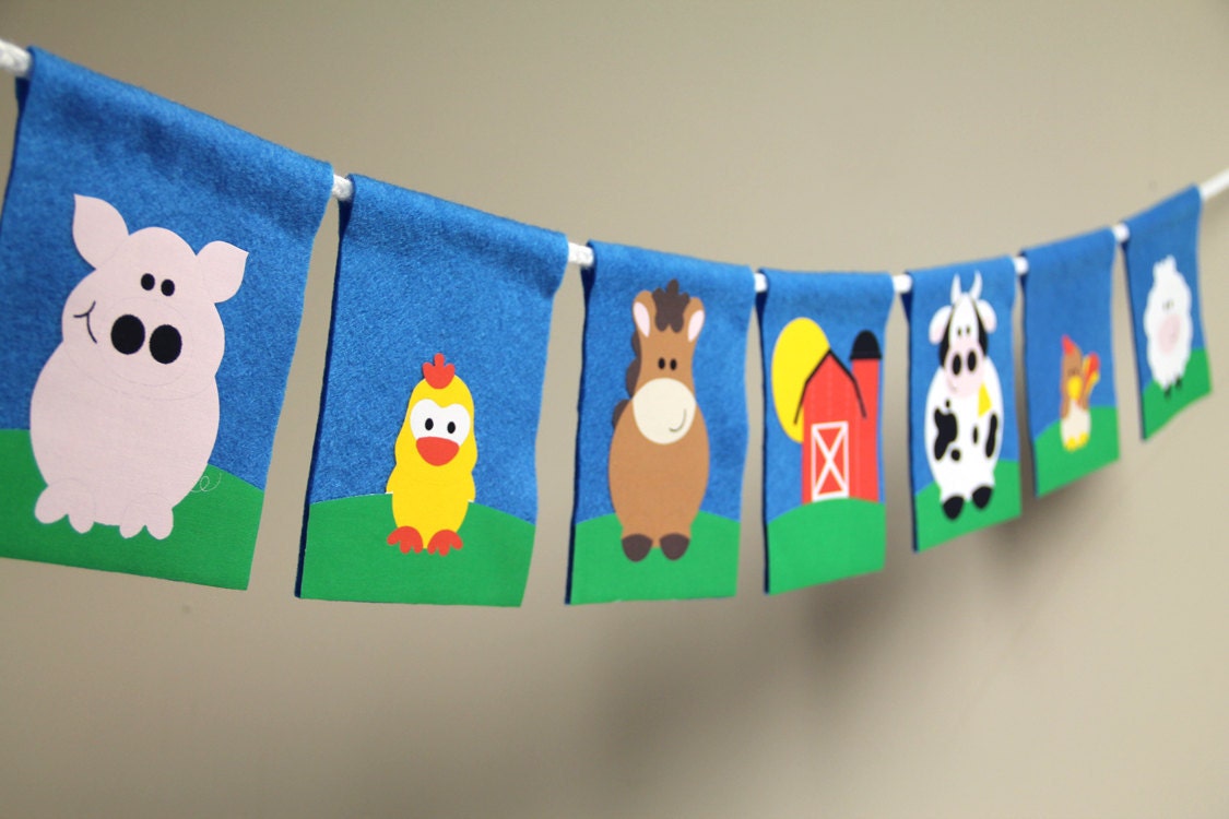 Farm Animal Friends - Birthday Decoration Banner (felt & fabric) Il_570xn