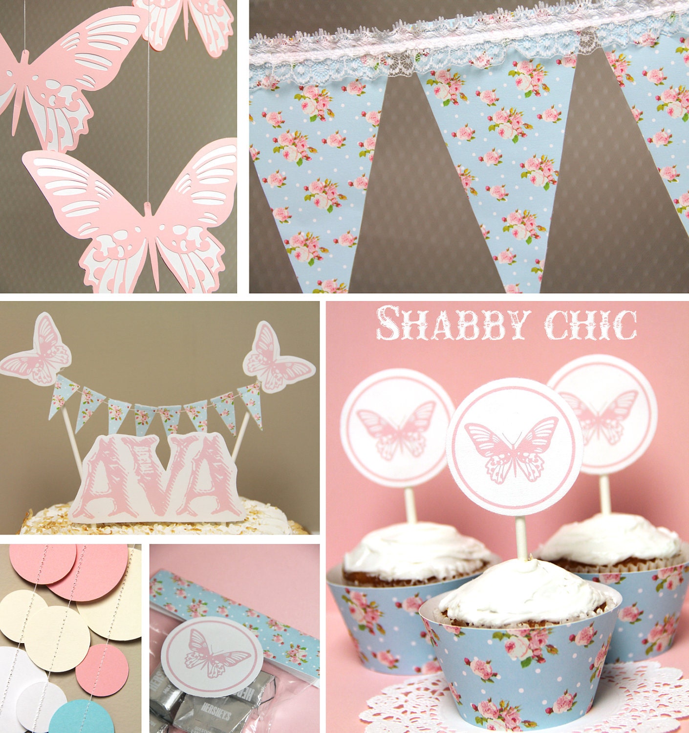 Shabby Chic - Birthday or Baby Shower Decorations , full party package Il_570xn