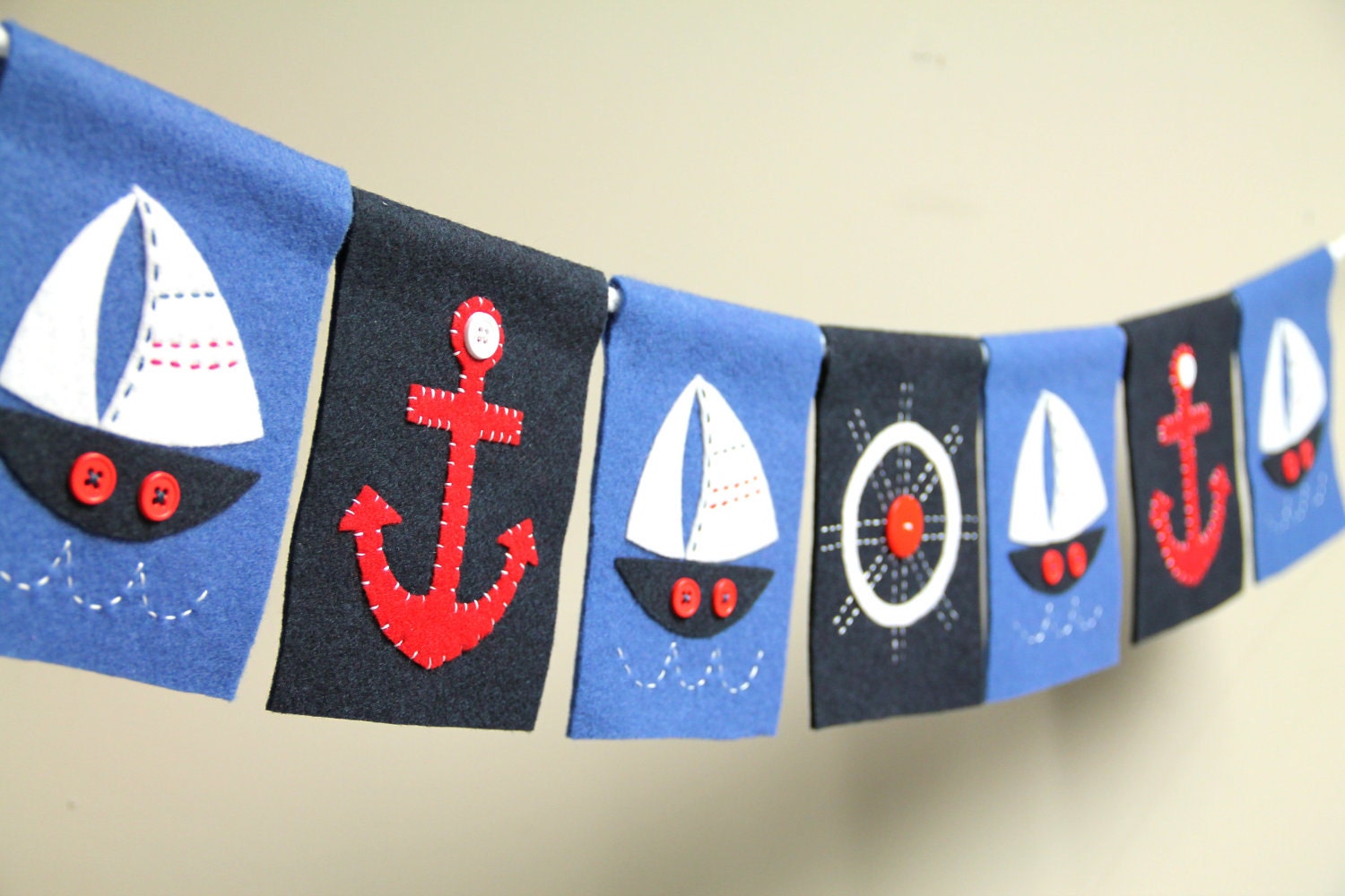 Nautical felt party banner or room decoration (sailboats)