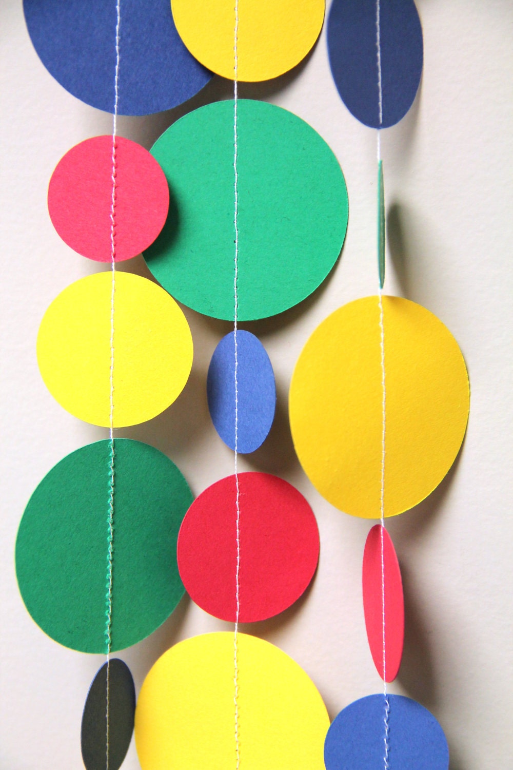 Red, Yellow, Green & Blue paper circle garland (15 feet) - READY TO SHIP