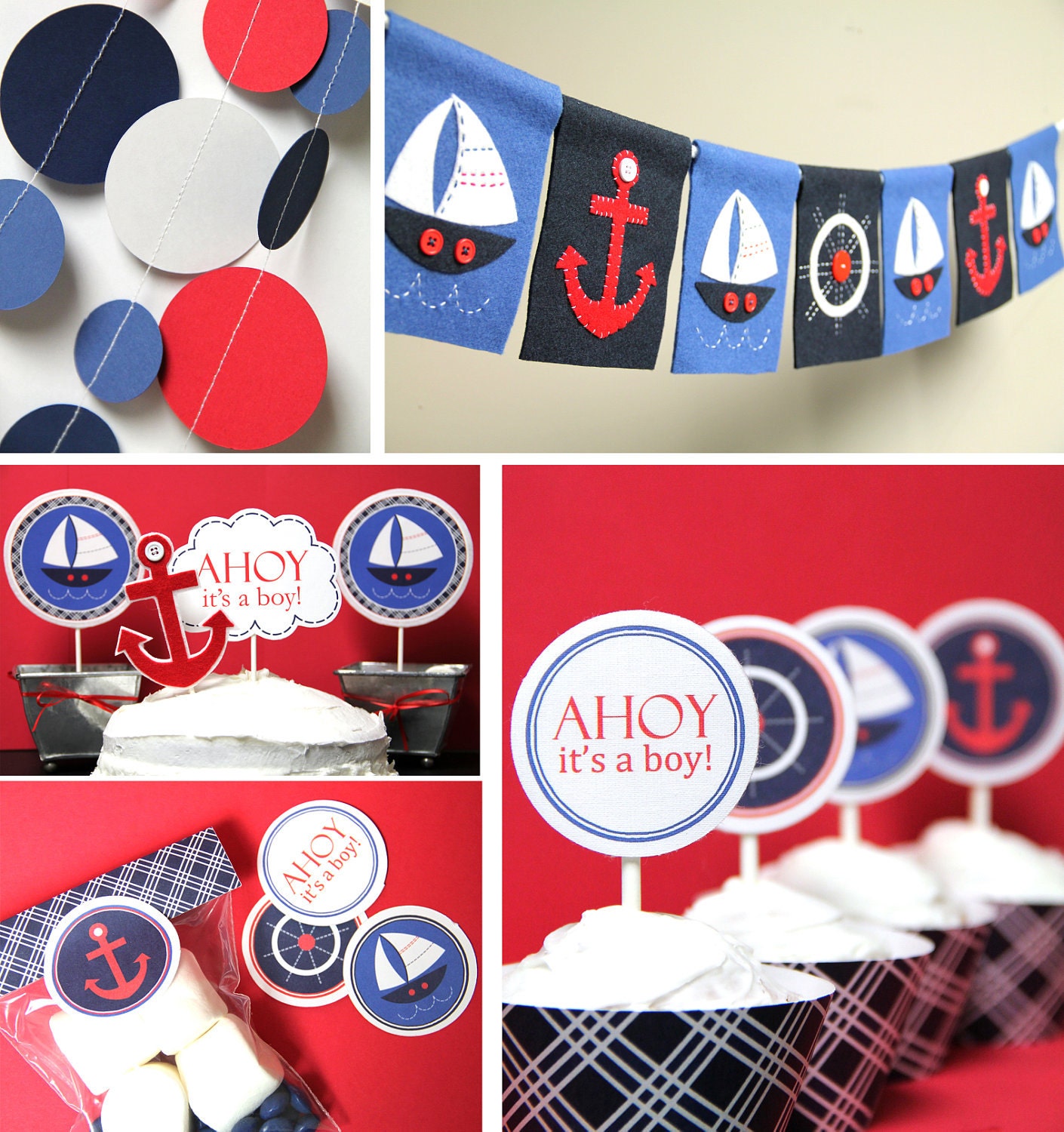 Nautical felt party banner or room decoration (sailboats)