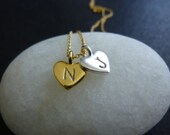 daity small heart necklace-small heart initial necklace-heart charm initial necklace-gold heart necklace-tiny heart charm necklace