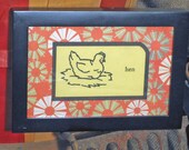 E. W. Dolch Framed Vintage Flash Card - "hen"