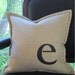 Stenciled Monogram Burlap Pillow - the letter "e"