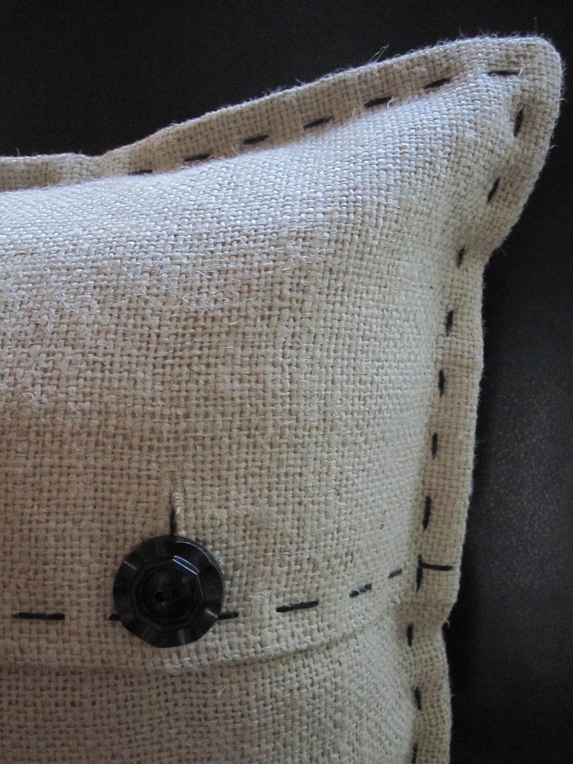 Stenciled Monogram Burlap Pillow - the letter "e"
