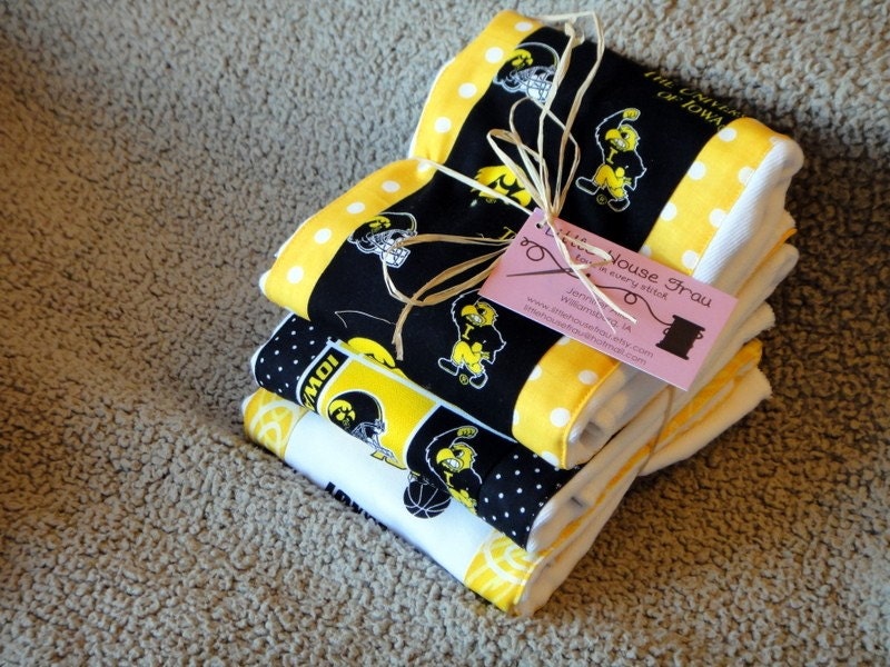 Iowa Hawkeyes Burp Rag 3-pack Cloth Diaper Set