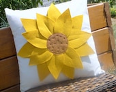 Sunflower Pillow with wool and linen 16x16