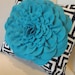 Blue Bloom Felted Wool Flower on Greek Key Pillow with Insert