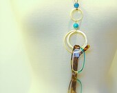 50% off - Eyeglass Holder, Eyewear Chain, Necklace, Vintage Mother Of Pearl  Rings, Vintage Silver Metal Chain, Turquoise Beads