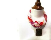 50% off - Fiber Summer Statement Necklace, Nautical, Multicolor Pink, Orange, Coral, Ivory, Lavender Yarn,  Lobster Clasp