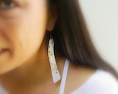 50% off - Long Glass Earrings, Vintage Flat Irregular Pieces, Curved White, Copper Hooks, OOAK