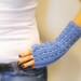 Fingerless Gloves, Blue, Hand Warmers, Wrist Warmers, Mittens. Handmade, White Glass Beads