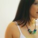 Women's Glass Floral Necklace, Blue, Green, Brown, Copper Chain, Short, Toggle Clasp