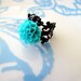 Petite Teal flower and black filigree ring