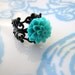 Petite Teal flower and black filigree ring