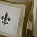 FLEUR DE LIS -- Burlap, muslin and cotton hand stamped french pillow cover 12 x 12
