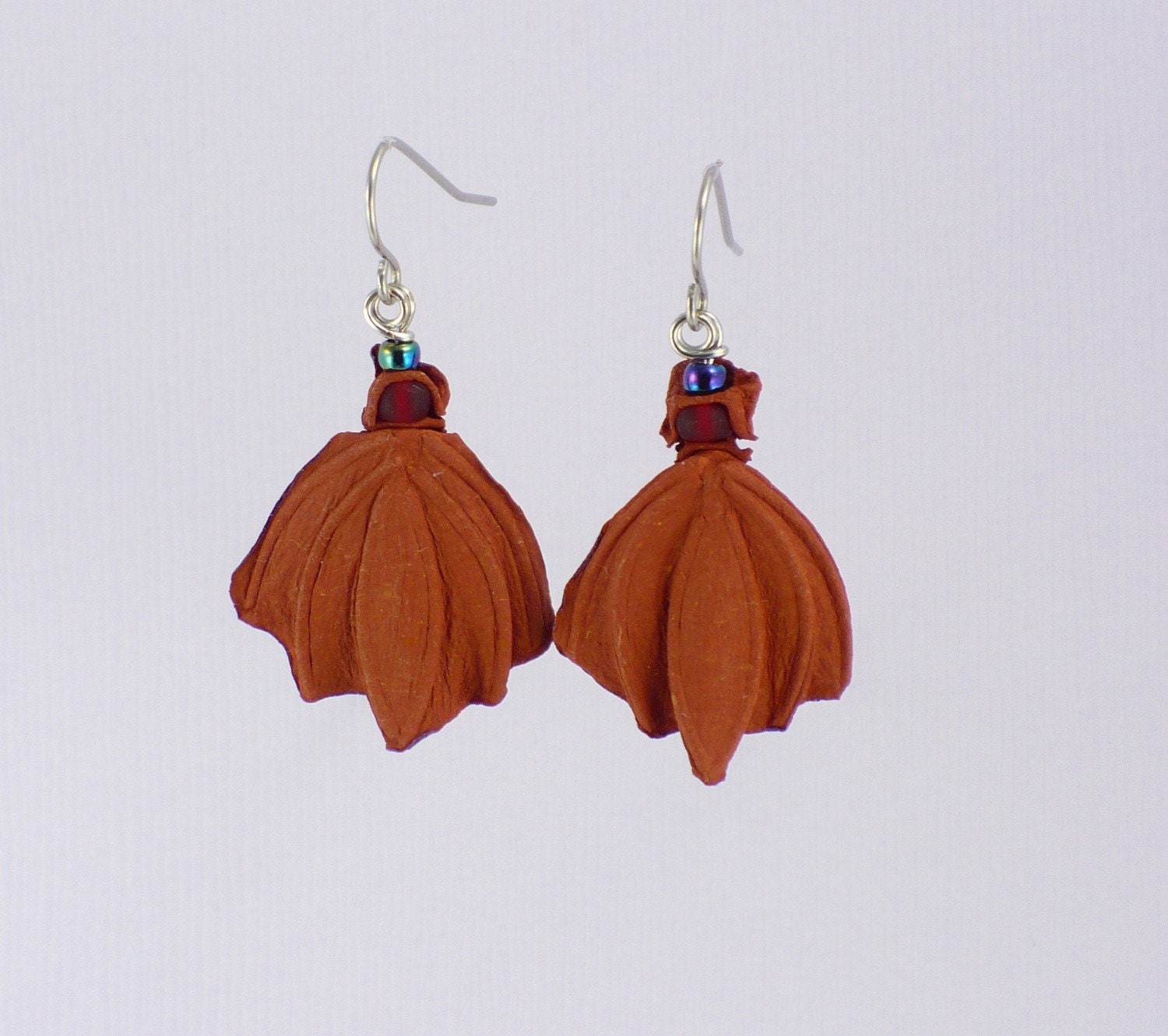 Terra Cotta Earrings of Handmade Flax Paper