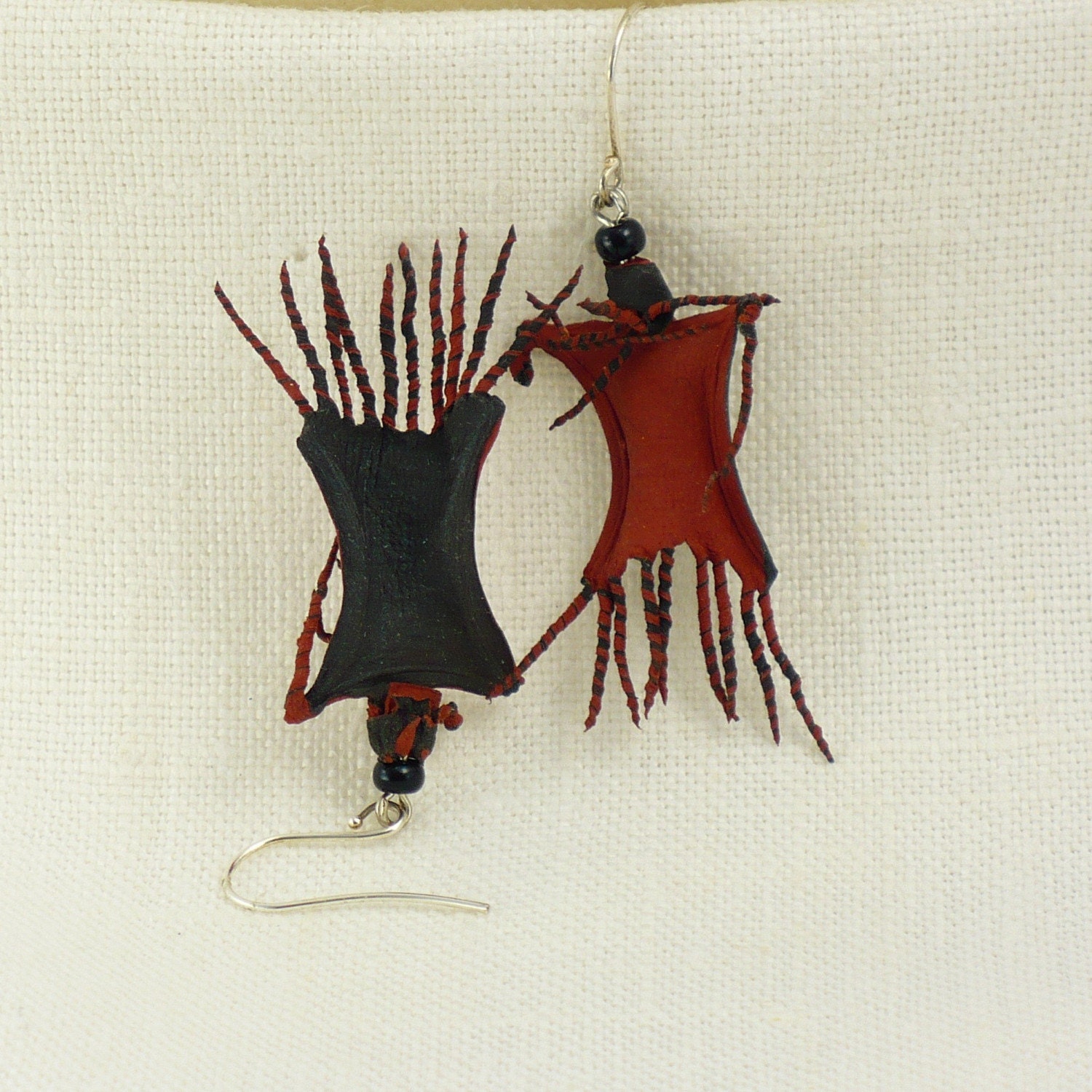 Petroglyph Form Russet Earrings of Handmade Flax Paper